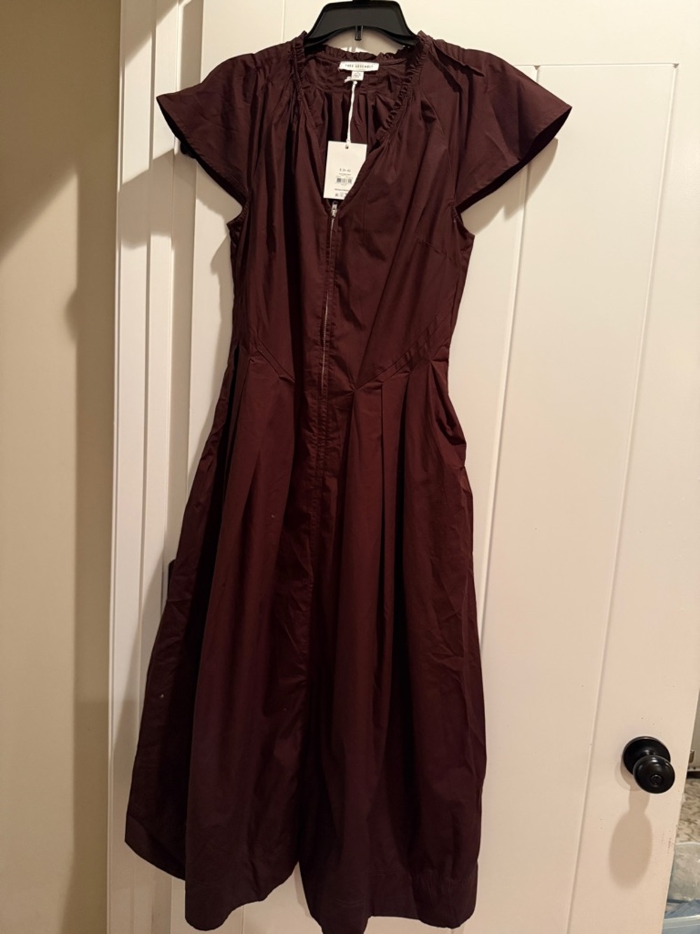 Zip-Front Midi Dress in Deep Burgundy